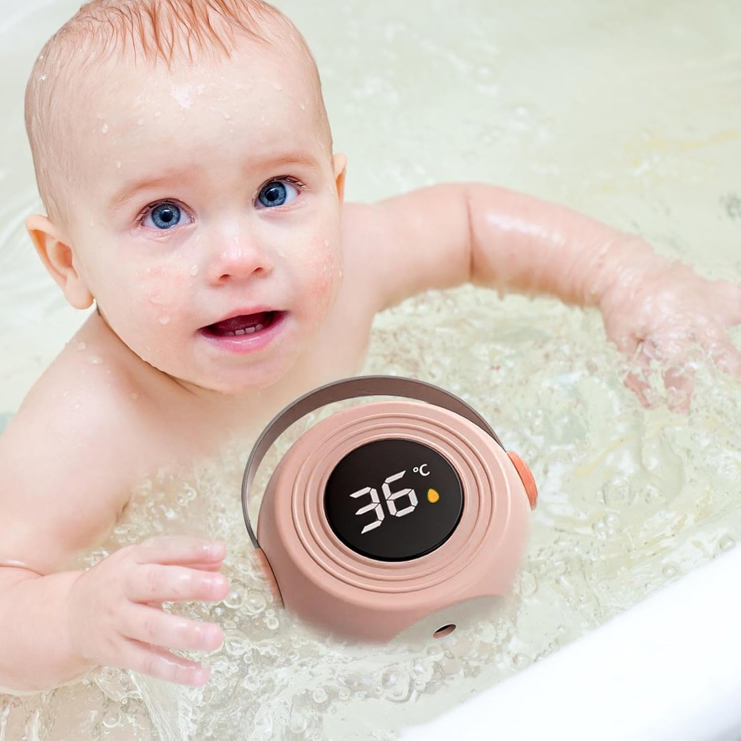 Bathtub Water Monitor, Baby Temperature Meter, 4.33 x 3.93 inches Digital Waterproof Display, Electronic Sensor Design for Shower, Nursery, Infant Bath Safety Tool