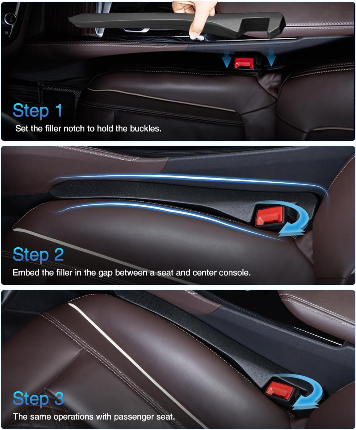 Homaupt Car Seat Gap Filler, 2 Pack PU Leather Fill The Gap Between Seat and Center Console, Seat Crevice Blocker Stop Things from Dropping, Universal Vehicle Interior Accessories for Car SUV Truck