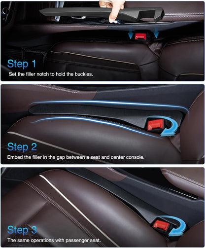 Homaupt Car Seat Gap Filler, 2 Pack PU Leather Fill The Gap Between Seat and Center Console, Seat Crevice Blocker Stop Things from Dropping, Universal Vehicle Interior Accessories for Car SUV Truck