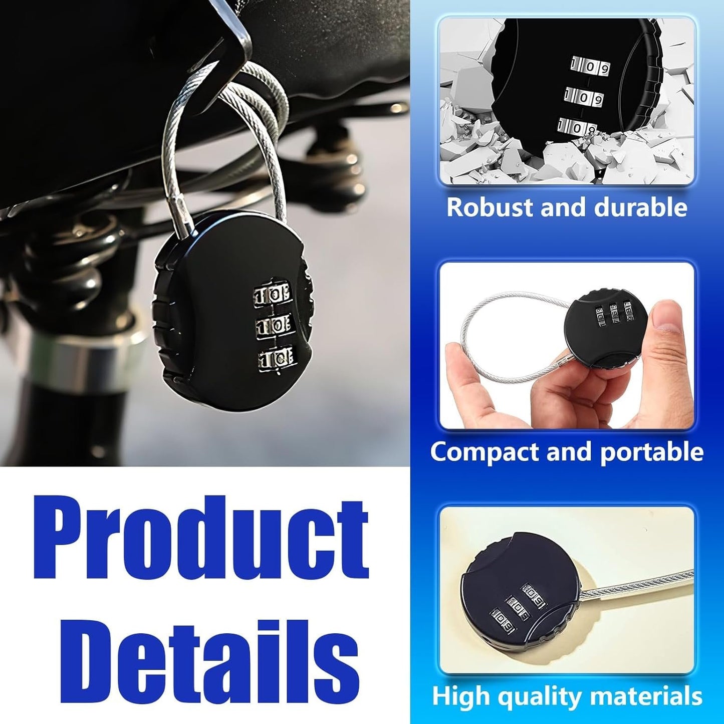 Wire Rope Lock, Mini Code Lock, Wire Rope Padlock for Luggage, Jewelry Box, Backpack, Gym Locker (90 * 37 * 9mm 4 Color, Pack, 2)