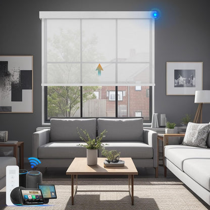 Blindify Motorized Blinds with Remote, Light Filtering Smart Roller Blinds Compatible with Apple Homekit Google Home and Alexa, Automatic Window Blinds Customize, White