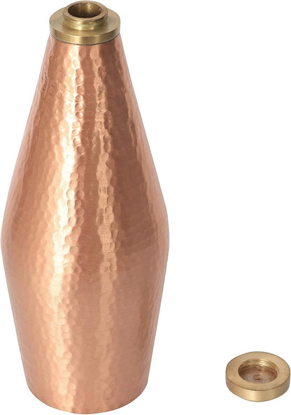 DeKulture Hand Hammered Vintage Pure Copper Water Bottle With Brass Knob Ideal Drinkware With Ayurveda and Yoga Benefits 3.5 x 9 (DH) Inches 800 ml