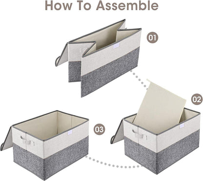 TOJUNE 2 Pack Foldable Storage Box with Lids and Handles, L40 x W28 x H26 cm, Linen Organizers, Clothes Organizers Basket, Capacity 29 L (Grey+ Beige)