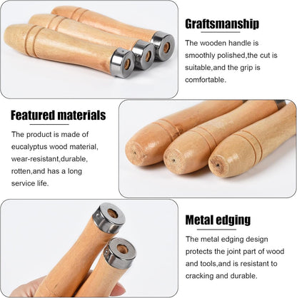 TopHomer 10 Pieces Wooden File Handle, Safety File Handle with Metal Safety Rings, File Cutting Tool Handle, Durable Replacement File Cutting Handle for Woodworking Carpenter (90mm)