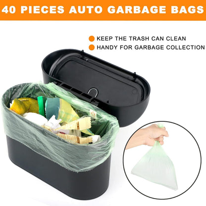 Car Trash Can Bin with Lid Small Leakproof Car Garbage Can Mini Vehicle Trash Bin w/ 40pcs Car Trash Bags Garbage Dustbin Organizer Container for Car Office Kitchen Bedroom Home (1)