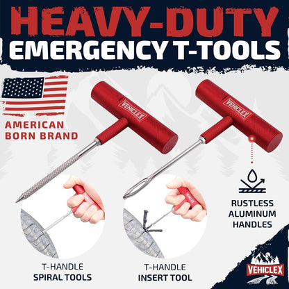 Vehiclex Tire Plug Kit with Aluminum Handled Tools, Plugs in Sturdy Zippered Bag - Emergency Kit for ATV, Car, Motorcycle, Truck