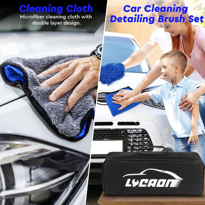 LYACON Car Cleaning Kit – 28PCS, Interior Car Accessories, Car Wash Kit – Car Cleaning Products Interior and Exterior – Cleaning Brush for Car Rims, Car Seats, Window Cleaner, Detailing Kit for Cars