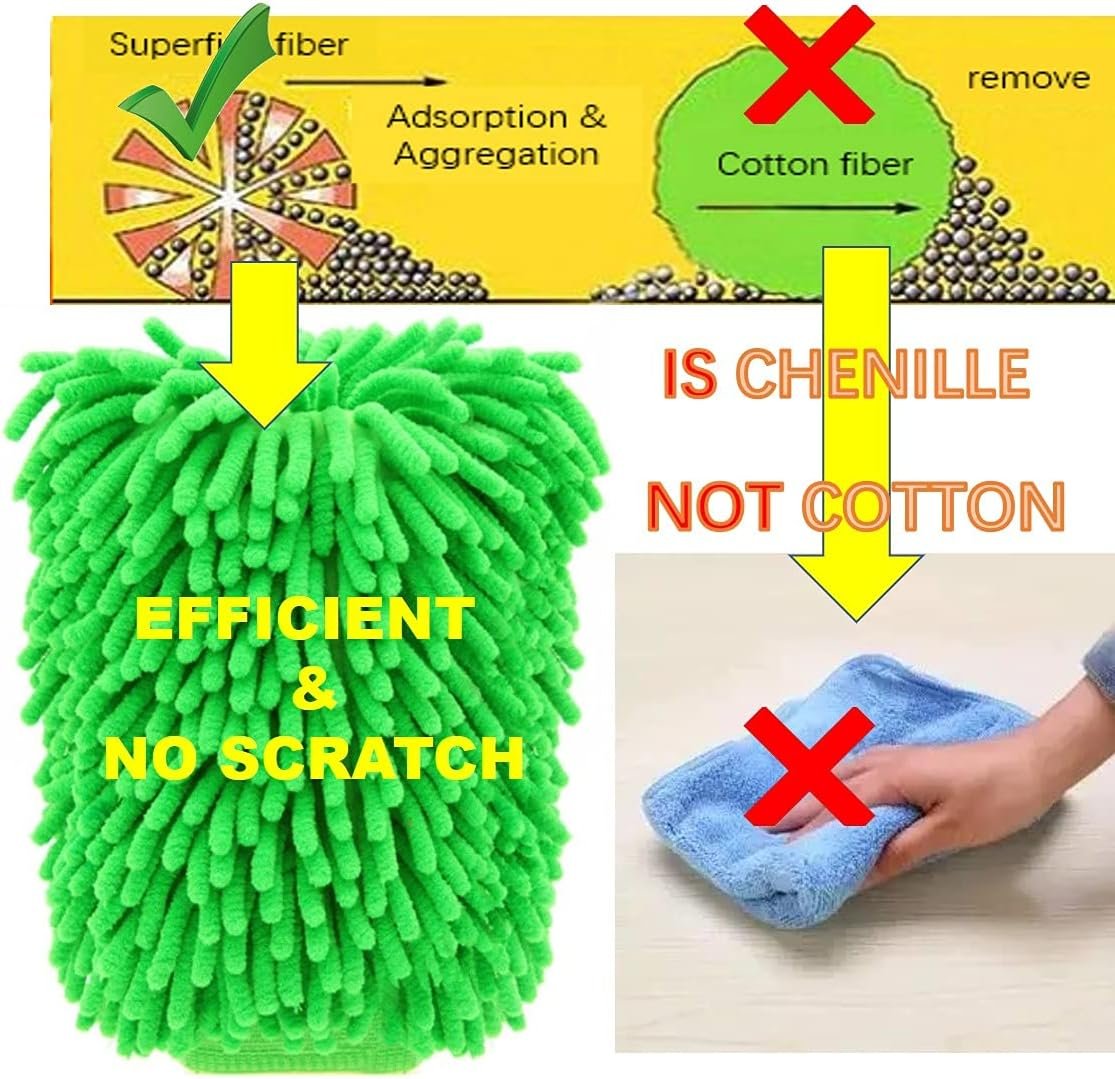 QUALIALL, Green Chenille Microfiber Dusting Mitt, 10.5x8 Inch, Electrostatic, Reusable, Scratch-Free, No-Dust Fly Duster for Sensitive Surfaces