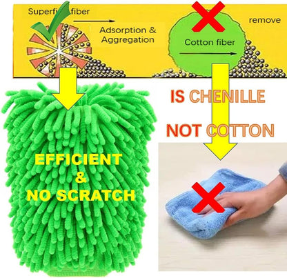 QUALIALL, Green Chenille Microfiber Dusting Mitt, 10.5x8 Inch, Electrostatic, Reusable, Scratch-Free, No-Dust Fly Duster for Sensitive Surfaces