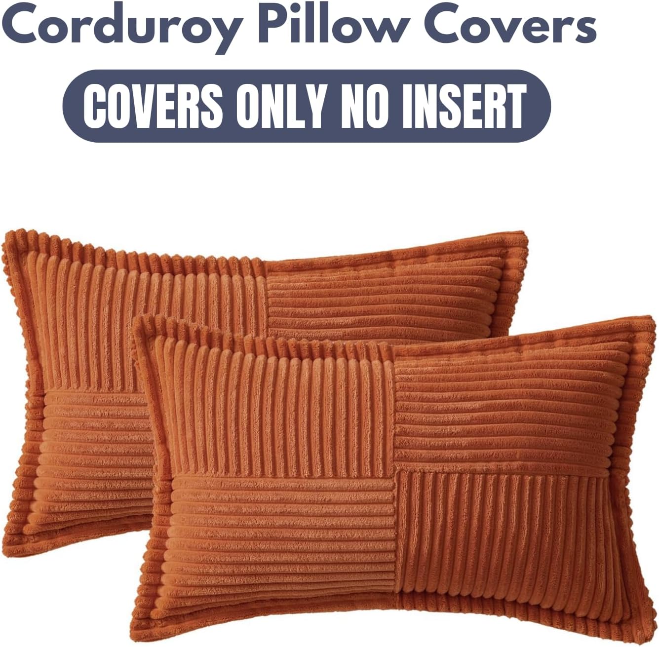 2 Packs Throw Pillow Covers Corduroy,Decorative Lumbar Pillow Covers, JOMWEN Super Soft Boho Striped Cushion Covers for Couch Bed Sofa Livingroom (Rust, 50 x 30 cm)