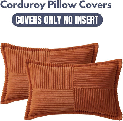 2 Packs Throw Pillow Covers Corduroy,Decorative Lumbar Pillow Covers, JOMWEN Super Soft Boho Striped Cushion Covers for Couch Bed Sofa Livingroom (Rust, 50 x 30 cm)