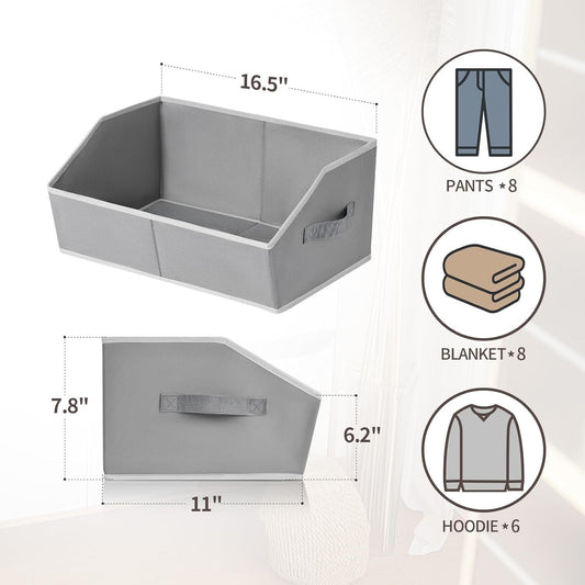 DIMJ Closet Storage Bins - 6 Pack Foldable Storage Basket Box Fabric Storage Cubes Storage Organization Trapezoid Storage Bin (Light Grey)