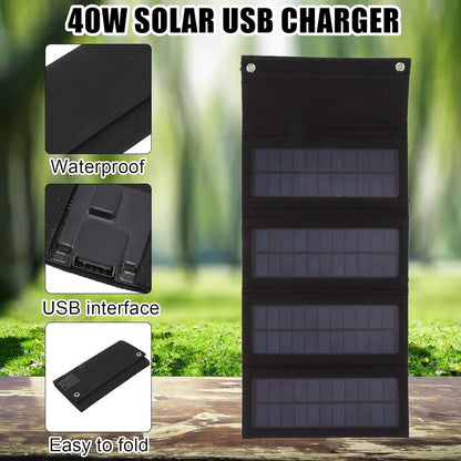 40W Solar Panel Charging Bag, Foldable Monocrystalline Solar Panel Charger with USB Interface for Laptop Outdoor Camping Hiking Emergency Charging (Black)