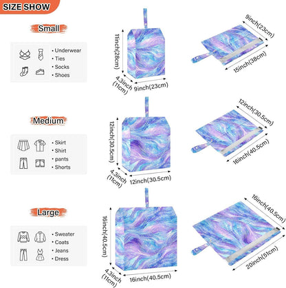 Purple Blue Galaxy Starry Waves 3pcs Travel Packing Storage Bags Collapsible Bags Organizer For Luggage Bag For Clothes Home Organization