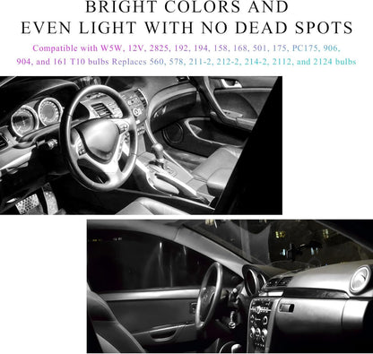 JUSTTOP 20 PCS Car LED Bulbs Set, T10 31mm 42mm Super Bright White 6500K LED Bulbs Kit, Vehicle Interior Replacement Lights for Dome Map Reading License Plate, Car Accessories (White)