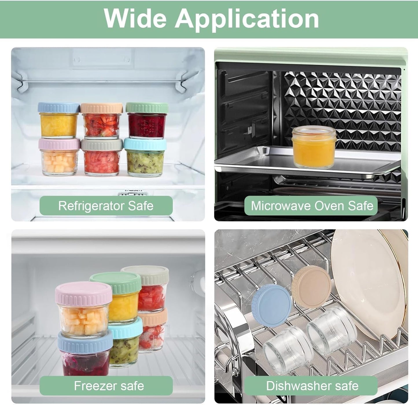 6 Pack Glass Baby Food Storage Containers - 4 Oz Glass Jars with Lids Microwave Dishwasher Freezer Safe 100% Leak Proof BPA Free Reusable Baby Snack Containers