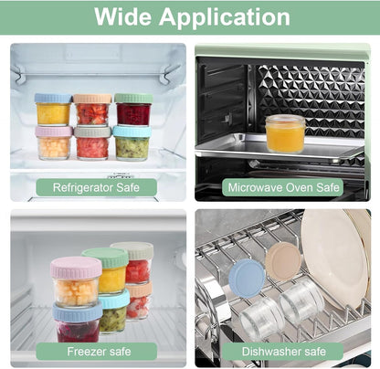6 Pack Glass Baby Food Storage Containers - 4 Oz Glass Jars with Lids Microwave Dishwasher Freezer Safe 100% Leak Proof BPA Free Reusable Baby Snack Containers