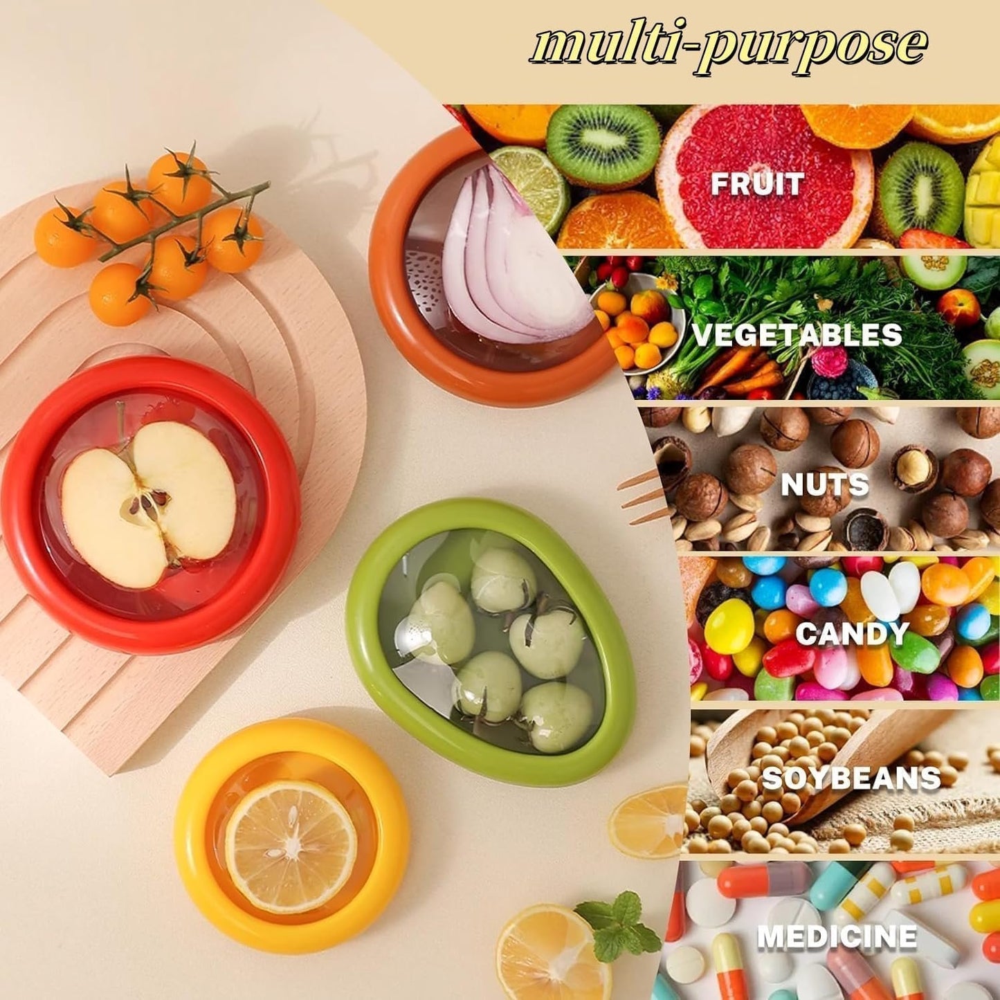 4PCS Fruit And Vegetable Storage Containers,Onion Storage Container, Avocado keeper,Tomato Saver,and Lemon holderï¼ŒVegetable Sha Transparent Film Reusable Food Saver Set for Fridge