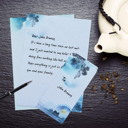 Stationary Set Japanese Stationery Letter Writing Paper, 48 Pack Stationary Paper and envelopes Set Ink Painting Design - 48 Stationary Papers + 24 Envelopes