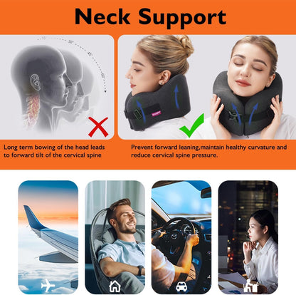 Travel Pillow,Compressed Memory FoamTravel Neck Pillow for Airplane,New Ergonomic Design Soft Neck Support,Travel Essentials Accessories Kit with Eye Masks, Earplugs, and Luxury Bag for Office,Flight