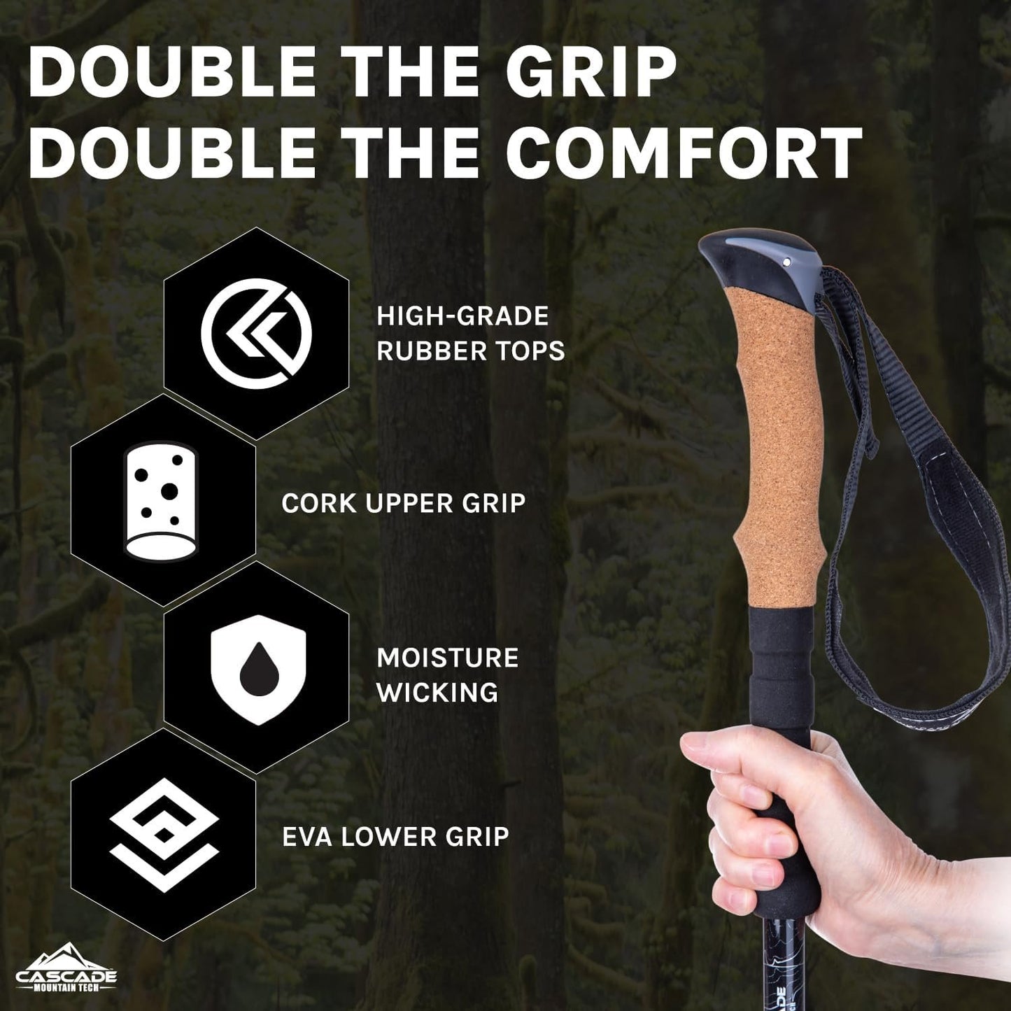 Cascade Mountain Tech Aluminum Adjustable Trekking Poles - Lightweight Quick Lock Walking Or Hiking Stick - 1 Set (2 Poles)