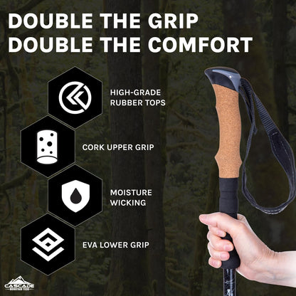 Cascade Mountain Tech Aluminum Adjustable Trekking Poles - Lightweight Quick Lock Walking Or Hiking Stick - 1 Set (2 Poles)