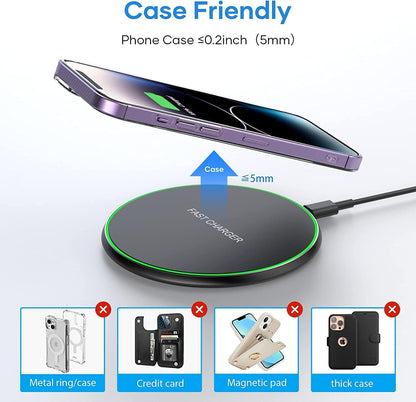 POWERIVER Wireless Fast Charger, Qi Induction Charger Compatible with iPhone 14/15/13/12/11/ Pro/XS Max/XR/XS/X, AirPods 2/3/Pro, Samsung Galaxy S23/S22/S21/S10/S9/S8/Note 20/10