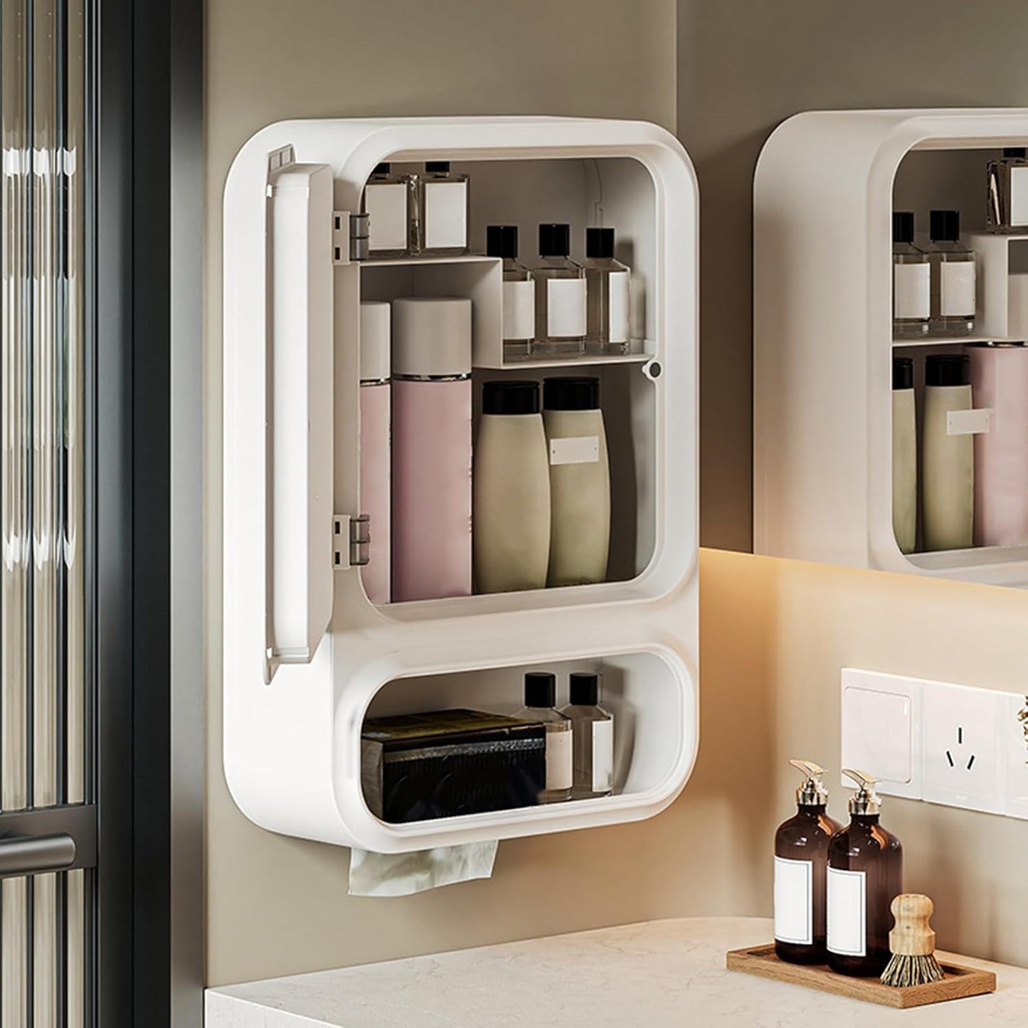 Uonguon Bathroom Mirror Cabinet, Mirror Storage, 16.54x11.02x4.53 inches Lighted Drawer with Magnetic Door Tissue Dispenser, Modern Wall Mounted Organizer for Shampoo and Makeup