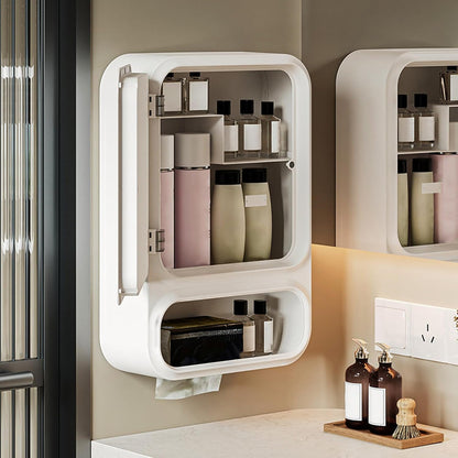 Uonguon Bathroom Mirror Cabinet, Mirror Storage, 16.54x11.02x4.53 inches Lighted Drawer with Magnetic Door Tissue Dispenser, Modern Wall Mounted Organizer for Shampoo and Makeup