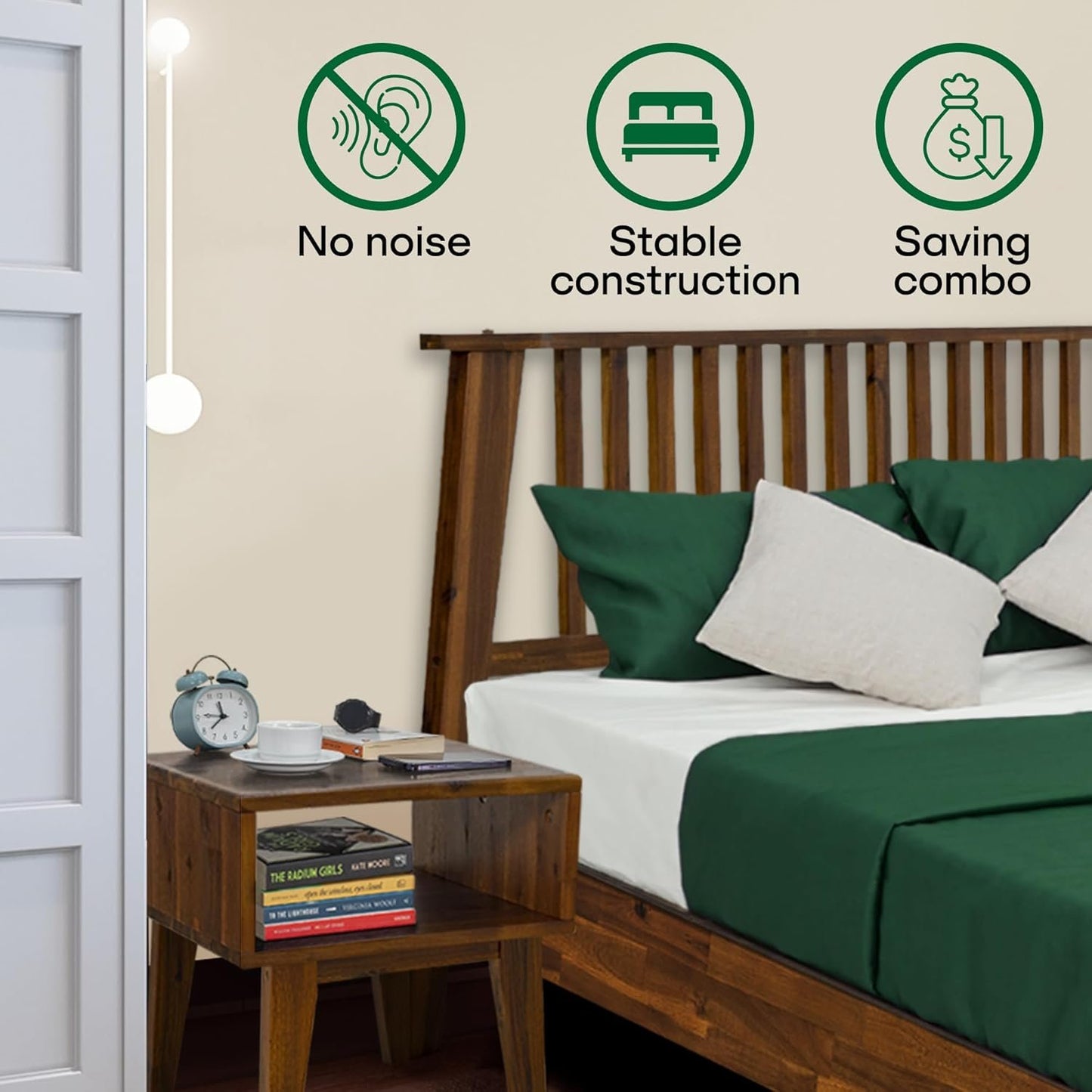 Acacia Kaylin King Solid Wood Platform Bed Frame – Gift Matching Nightstand Included, Mid Century Modern, Walnut Finish, 800 lbs Capacity, No Box Spring, Storage, Easy Assembly