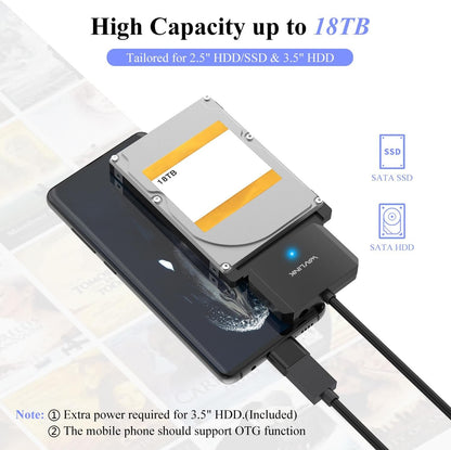 WAVLINK USB3.0 to SATA III Hard Drive Adapter Cable, SATA to USB A 5Gbps Converter, External Hard Drive Connector for 2.5"/3.5" HDD/SSD, Power Adapter Included(Updated Version)