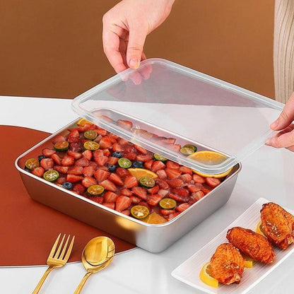 4pack Large Stainless Steel Food Containers Rectangle Food Storage Box Leak Proof Plastic Lid Airtight Meat Storage Container for Fridge,Kitchen Dishwasher Safe