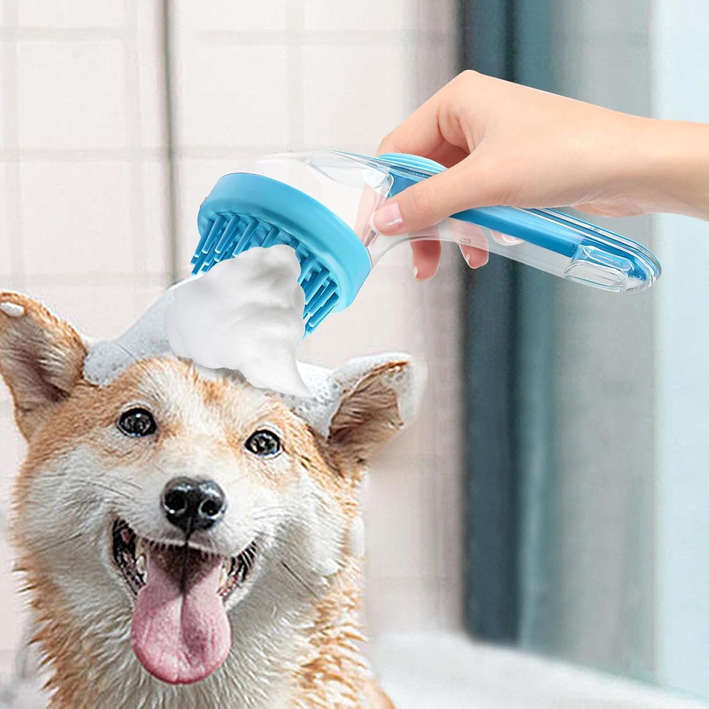 Dog Bath Brush - Soft Dog Shower Brush with Long Handle | Silicone Bristle Grooming Tool Cleaner Reusable Shower Accessories for Small Animals Long Short Hair
