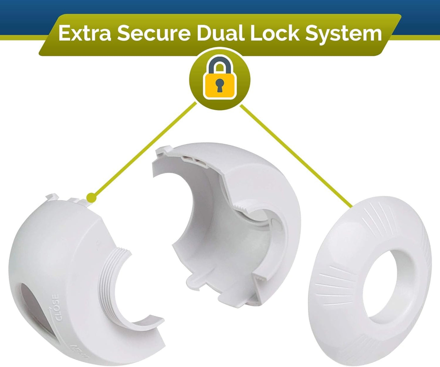 Child Safety Door Knob Cover (4 Pack) Hard-to-Remove Dual-Lock Door Handle Covers Locks for Kids - Reusable Baby Proof - Installs Easily, No Tools Needed
