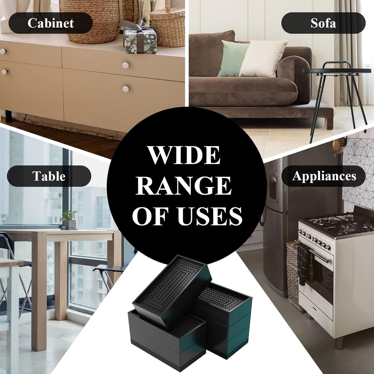 Pack of 2 Bed Risers, Furniture Risers, Rectangular Heavy Duty Bed Lifts Raisers, Couch Risers, Table Risers for Desk, Chair, Sofa, Fridge (4.7cm/1.9in Height)