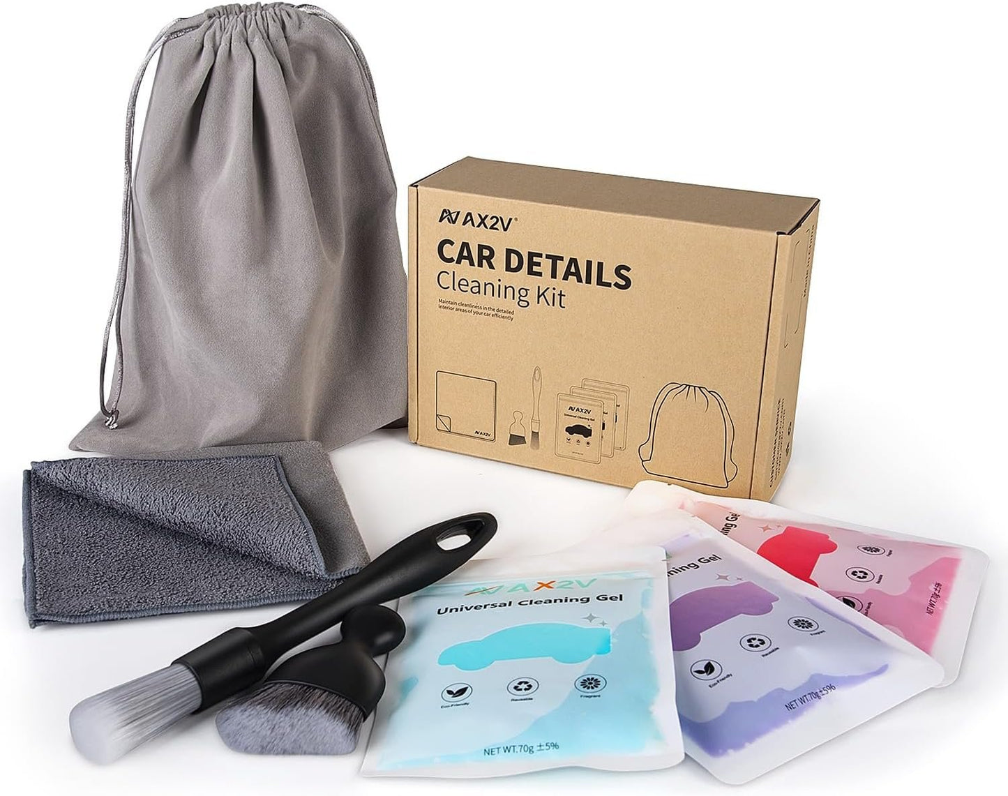 AX2V 7Pcs Car Interior Detailing Cleaning Kit, Detailing Brush Set,Clean Gel, Wash Kit, Cleaning Tools for Car and Keyboard Interior Cleaning