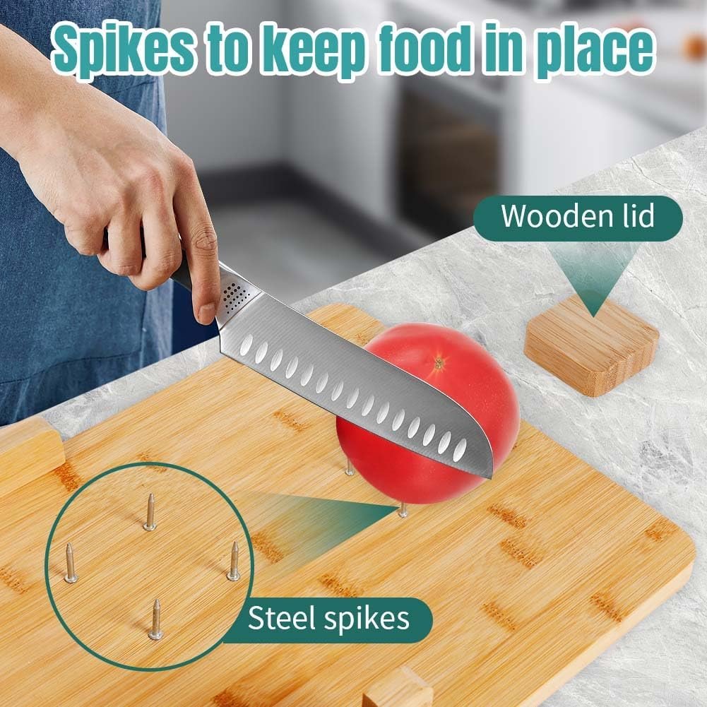 One-Handed Adaptive Cutting Board:One Handed Cutting Board with Bread Holder Food Prep Tools for Right or Left Handed Use Easy Operations