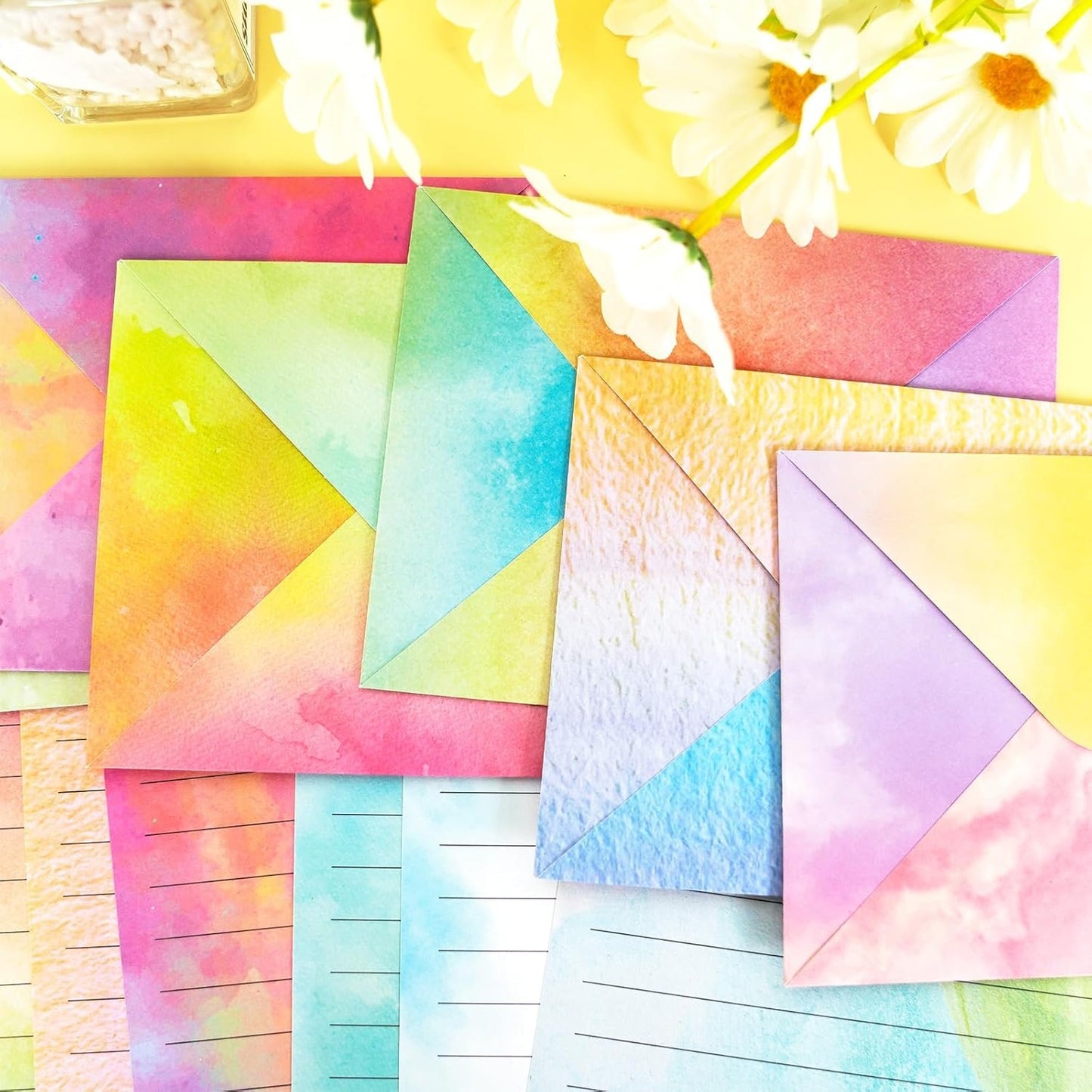 160 Packs Mini Watercolor Stationery Paper Set 10 Styles Designs Pastel 50 Matching Letter Envelopes 50 Stationery Writing Papers 60 Round Dot Sticker for Office School Supplies