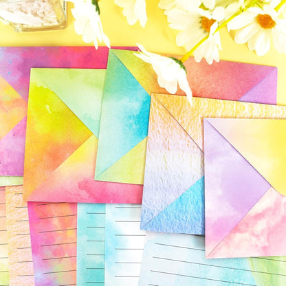 160 Packs Mini Watercolor Stationery Paper Set 10 Styles Designs Pastel 50 Matching Letter Envelopes 50 Stationery Writing Papers 60 Round Dot Sticker for Office School Supplies