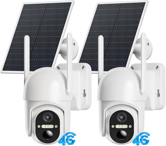 4G LTE Cellular Security Cameras Outdoor, 2 Pack No WiFi Security Camera Solar Powered with 360° View, 2K Color Night Vision, Includes SIM Card(Support Verizon/AT&T/T-Mobile)