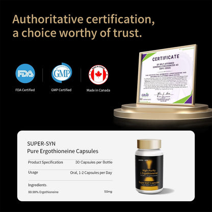 L-Ergothioneine 50mg Supplements Facts, Dietary Supplement Longevity Carbohydrate, Advanced Antioxidant Supplement for Wellness Routine, GMP Certified, Made in USA, 30 Veg Capsules
