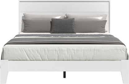 Galano Payne Queen Bed Frame with Headboard – White Platform Bed Frame, Wood Slat Support, No Box Spring Needed, Bedframe Queen Size, Base de Lit Queen, Queen Size Bed Frame