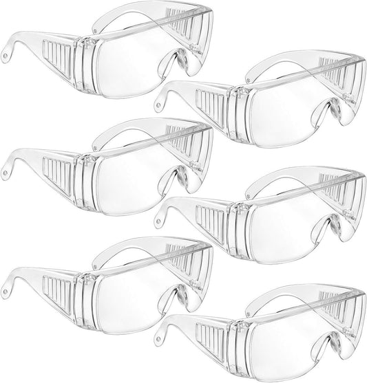 6 Pairs Clear Safety Glasses Over Eyeglasses Goggles Clear Glasses Anti- Fog/ Scratch Eye Protection Polycarbonate Protective Eyewear Safety Goggles For Shooting, Lab, Outdoor, Workplaces