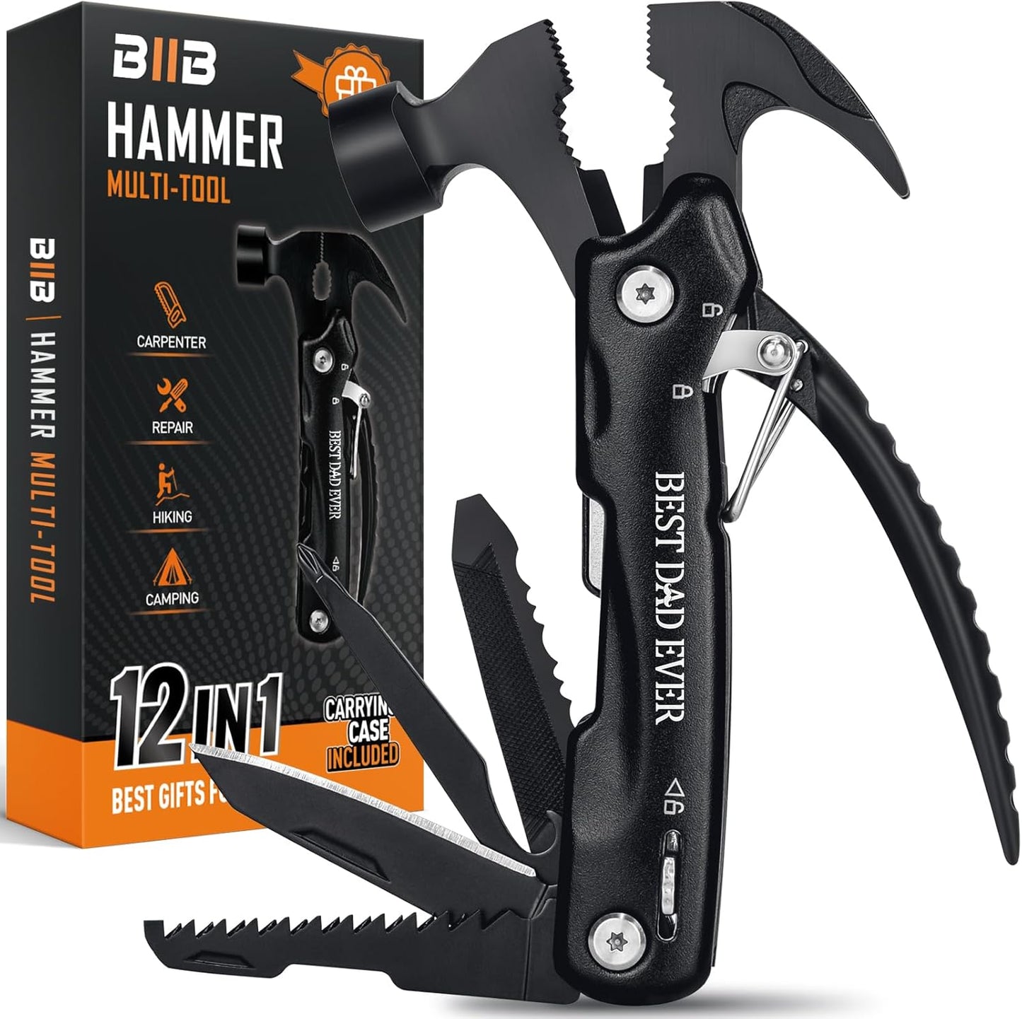 BIIB Fathers Day Dad Gifts from Daughter Wife Son, 12 in 1 Hammer Multitool, Father's Day Gifts for Men Dad Him Husband Grandpa, Birthday Mens Gifts for Dad Who Wants Nothing, Camping Essentials Gear