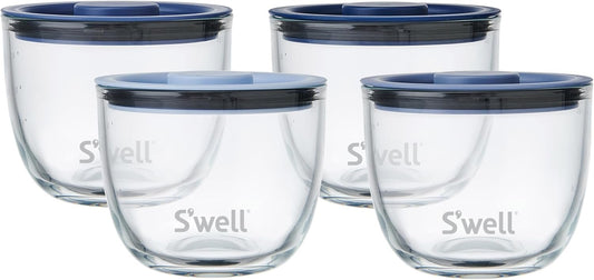 S'well 12oz Glass Prep Bowl Set of 4 for Easy Meal Prep, Coastal Blues, Made from Durable Tempered Glass, Nests Inside 21.5oz