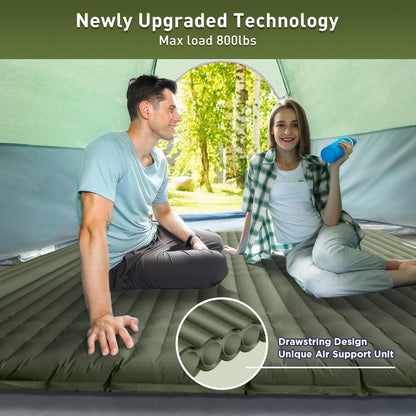 Camping Sleeping Pad-Elegear 4inchUltra-Thick Double Self-Inflating Mattress Camping Waterproof, Air Sleep Mat with Carry Bag Built-in Pillow Foot Pump for Cots Backpacking,Hiking,Camping,Travel,Green