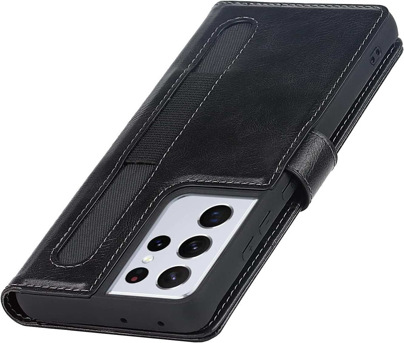 Cavor Wallet Case for Samsung Galaxy S21 Ultra 5G Case Crazy Horse Leather Flip Cover with S-Pen Pocket/S Pen Holder and Kickstand Card Slots Shockproof Protective Phone Cases-Black