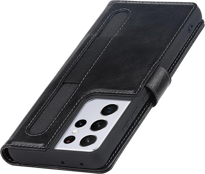 Cavor Wallet Case for Samsung Galaxy S21 Ultra 5G Case Crazy Horse Leather Flip Cover with S-Pen Pocket/S Pen Holder and Kickstand Card Slots Shockproof Protective Phone Cases-Black