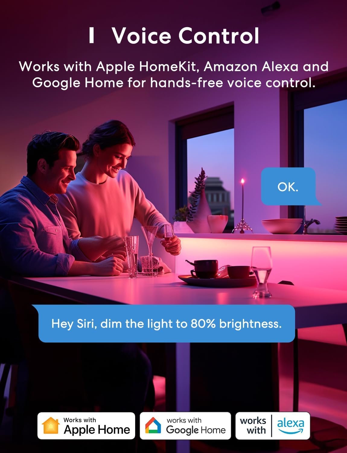 meross Smart LED Strip Lights Work with Apple HomeKit, Alexa, Google Home, and SmartThings, App Control, 16.4ft RGB Color Changing Wi-Fi LED Strip for Home, Bedroom, Kitchen, TV, Party