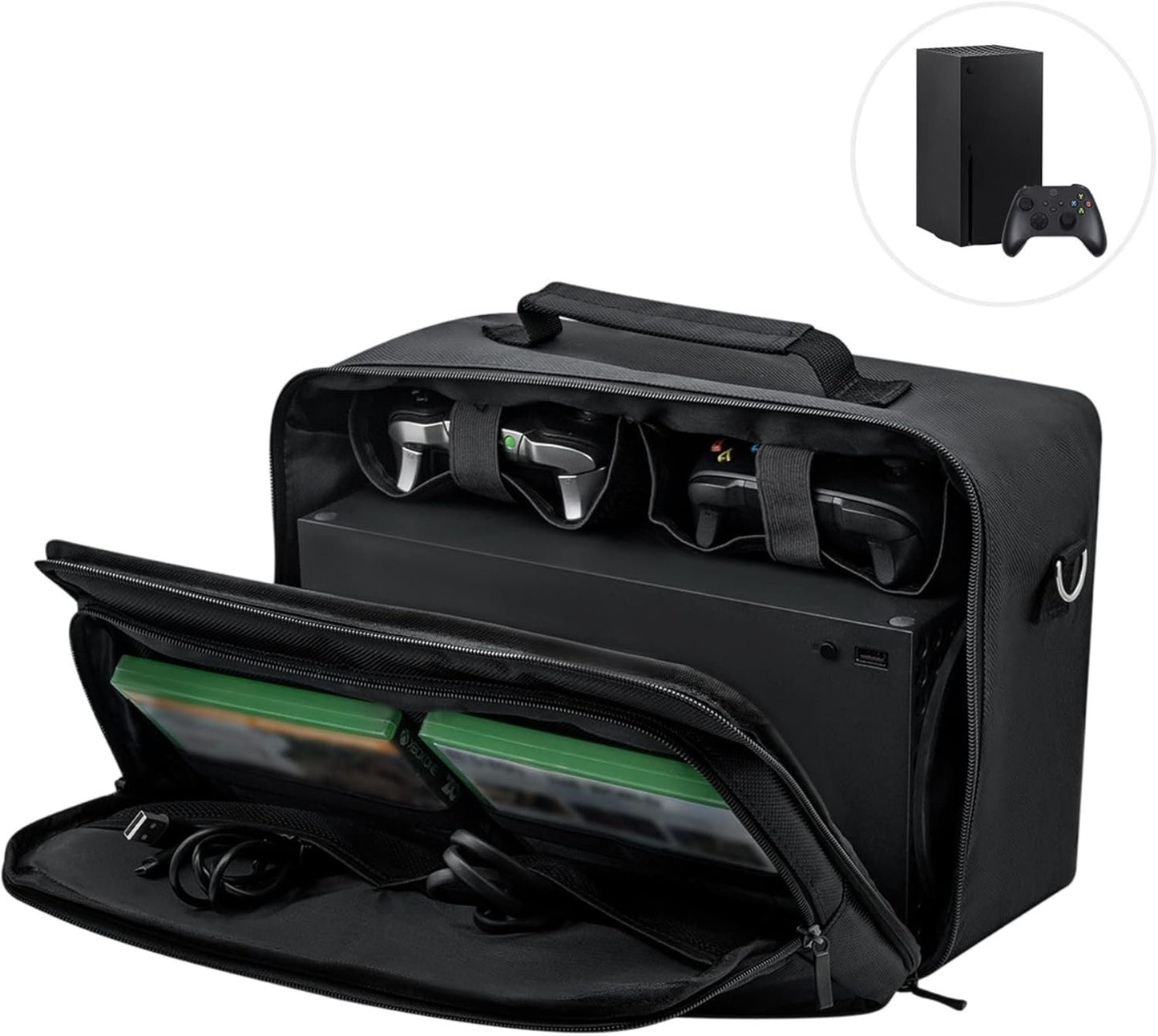 Mcbazel Travel Bag Carrying Case for Xbox Series X, Portable Storage Case Bag with Multiple Storage Pockets for Controllers, Games, Cables and Other Gaming Accessories